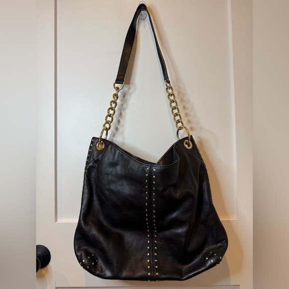 Michael Kors Uptown Astor Black Gold Studded Leather Carryall Large Tote Bag - Picture 4 of 9